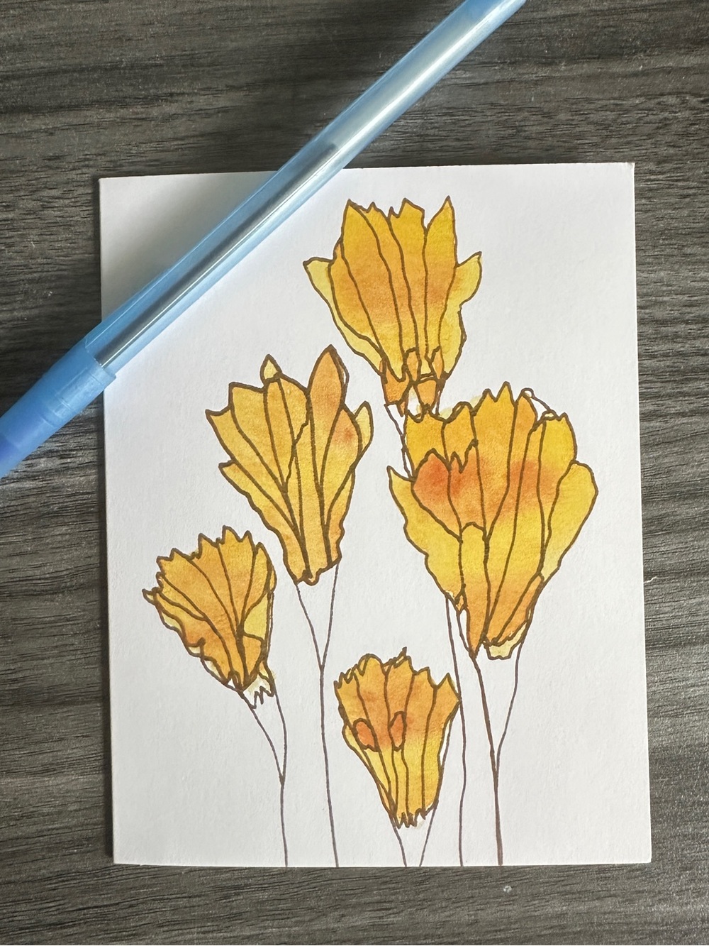 4 Pack Postage Paid Blank Snail Mail Greeting Cards, Yellow Floral Watercoulor